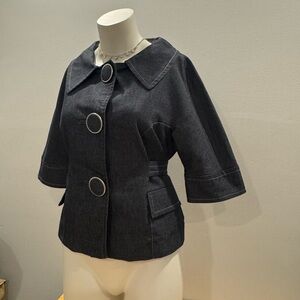 Dark Denim Jacket with Statement Buttons